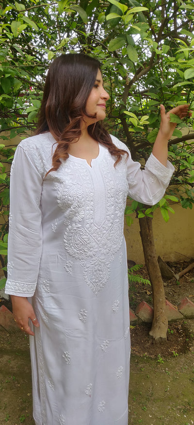 White Rayon Chikankari Set