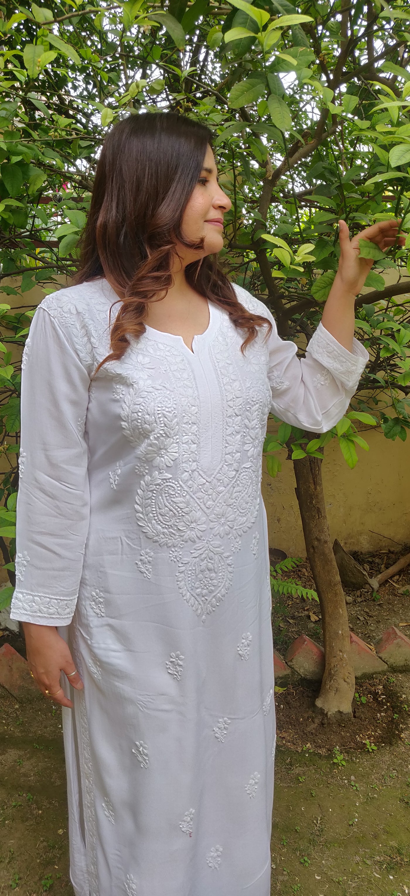 White Rayon Chikankari Kurta  Pant Set-Custom Made