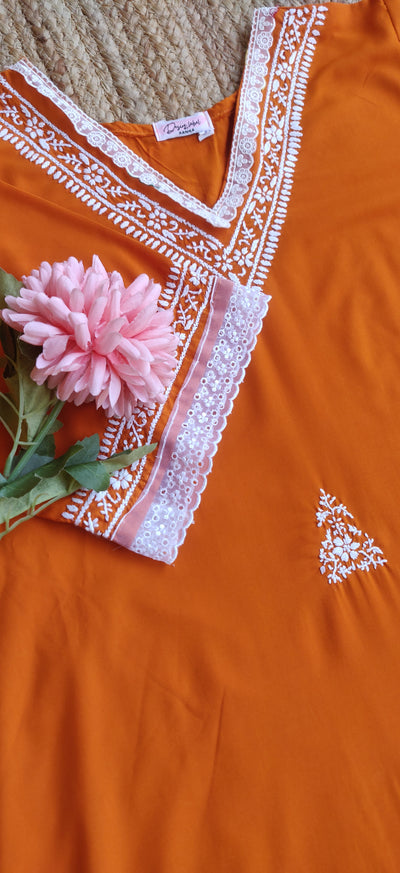 Orange Modal Chikankari Set