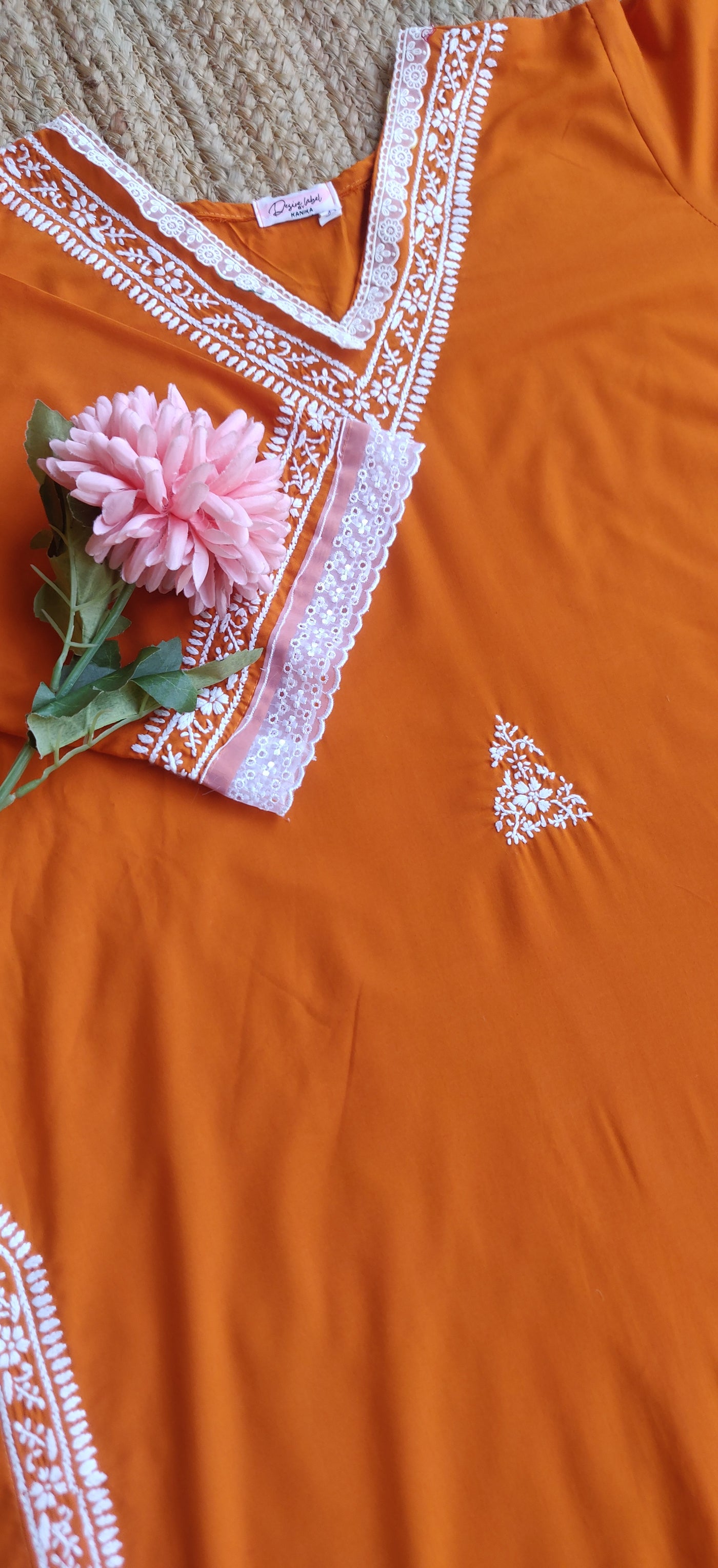 Orange Modal Chikankari Set