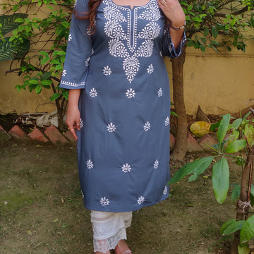 Grey Modal Chikankari kurta