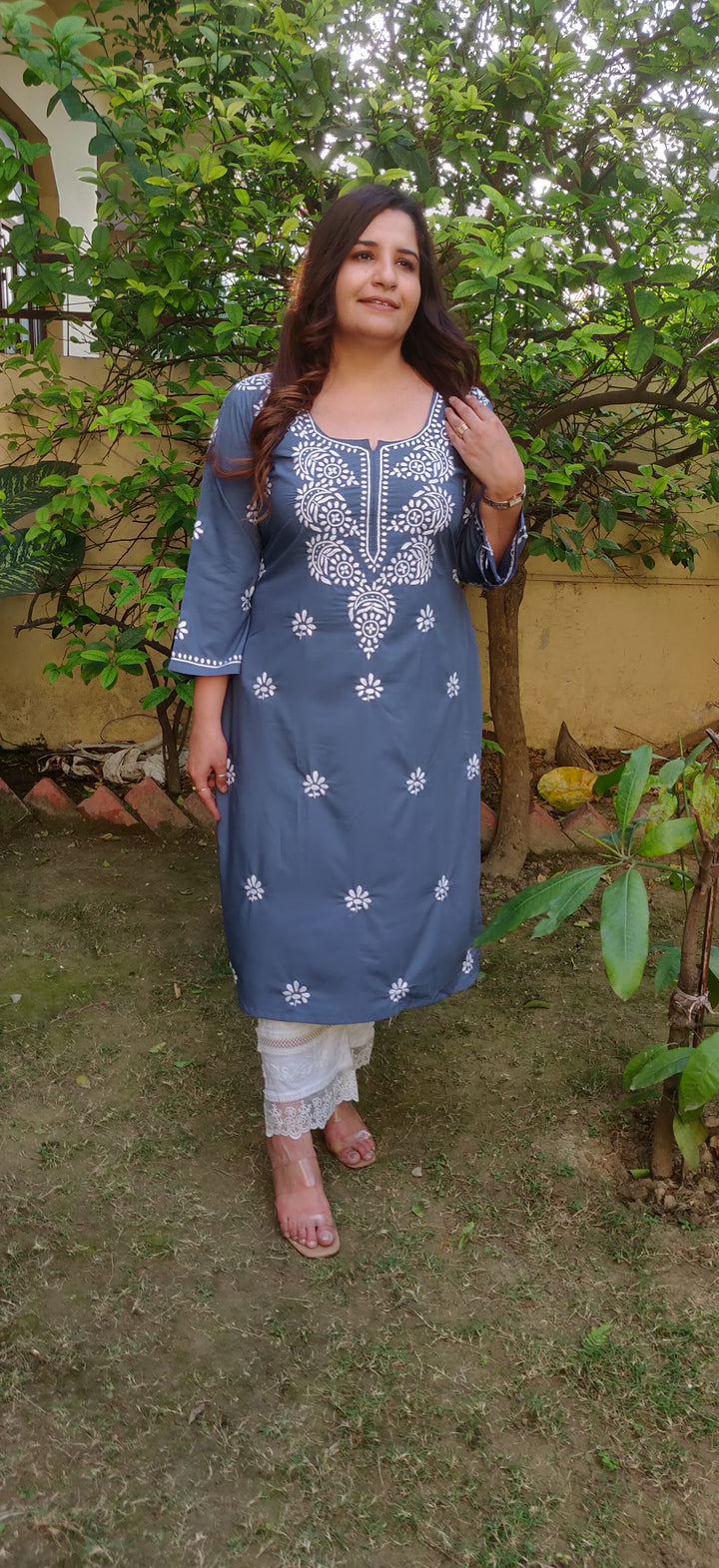Grey Rayon Chikankari kurta