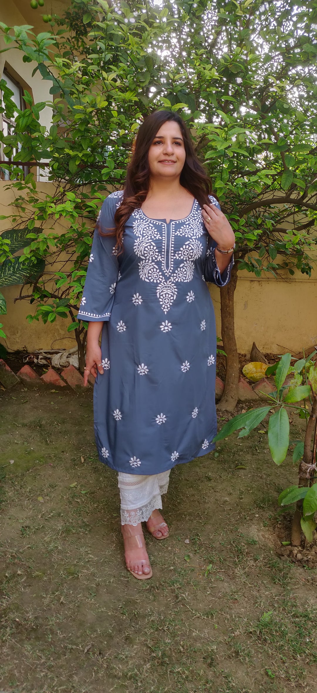 Grey Rayon Chikankari kurta