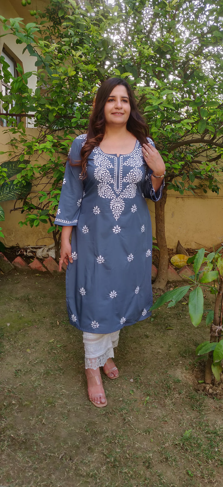 Grey Rayon Chikankari kurta