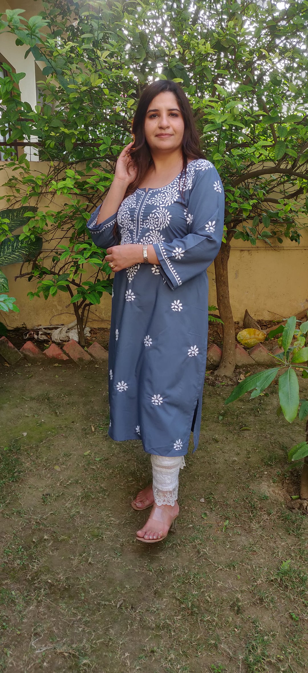 Grey Rayon Chikankari kurta