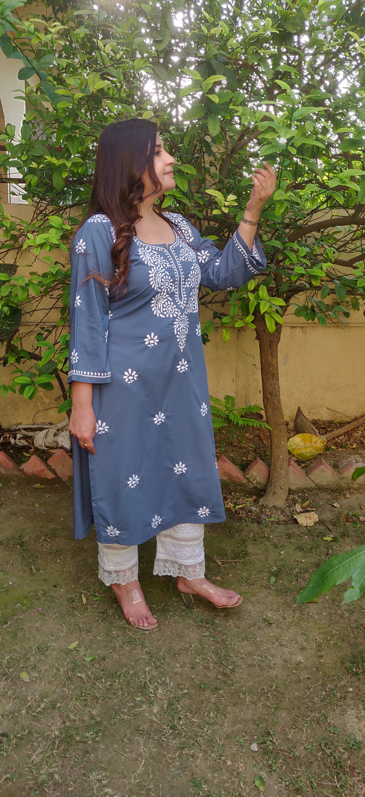 Grey Rayon Chikankari kurta