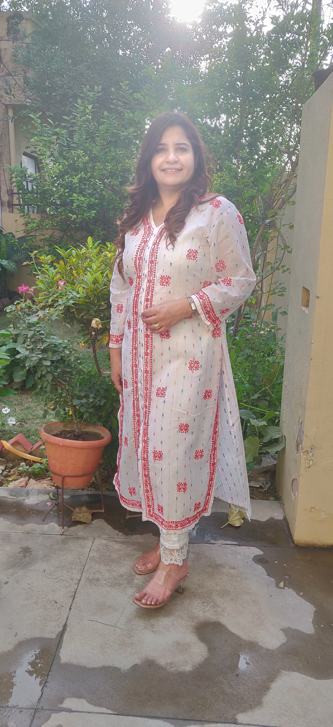 White Printed Cotton chikankari kurta