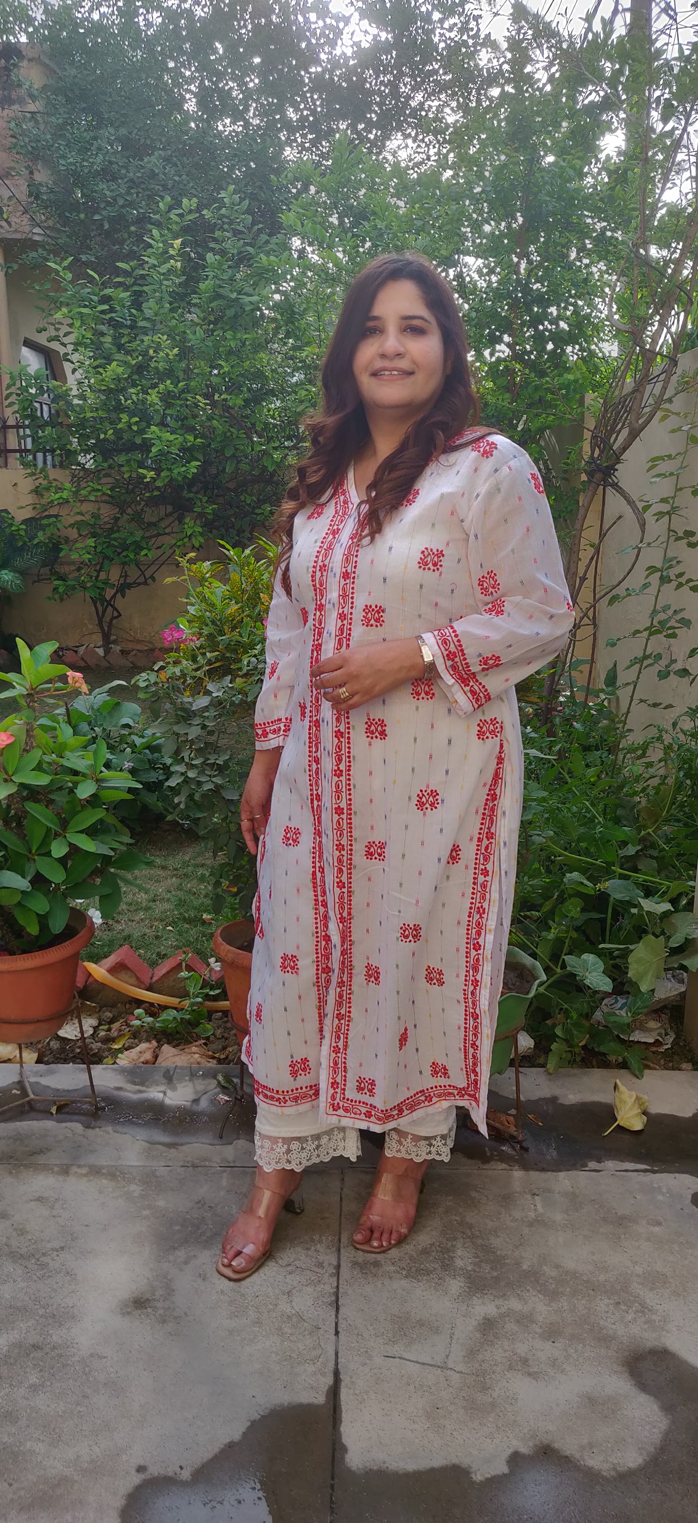 White Printed Cotton chikankari kurta