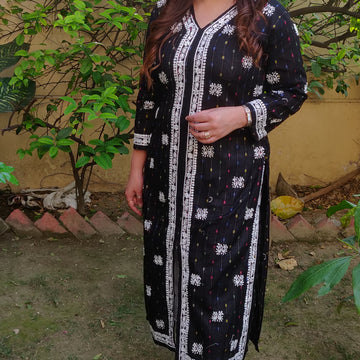 Black Printed Cotton chikankari kurta