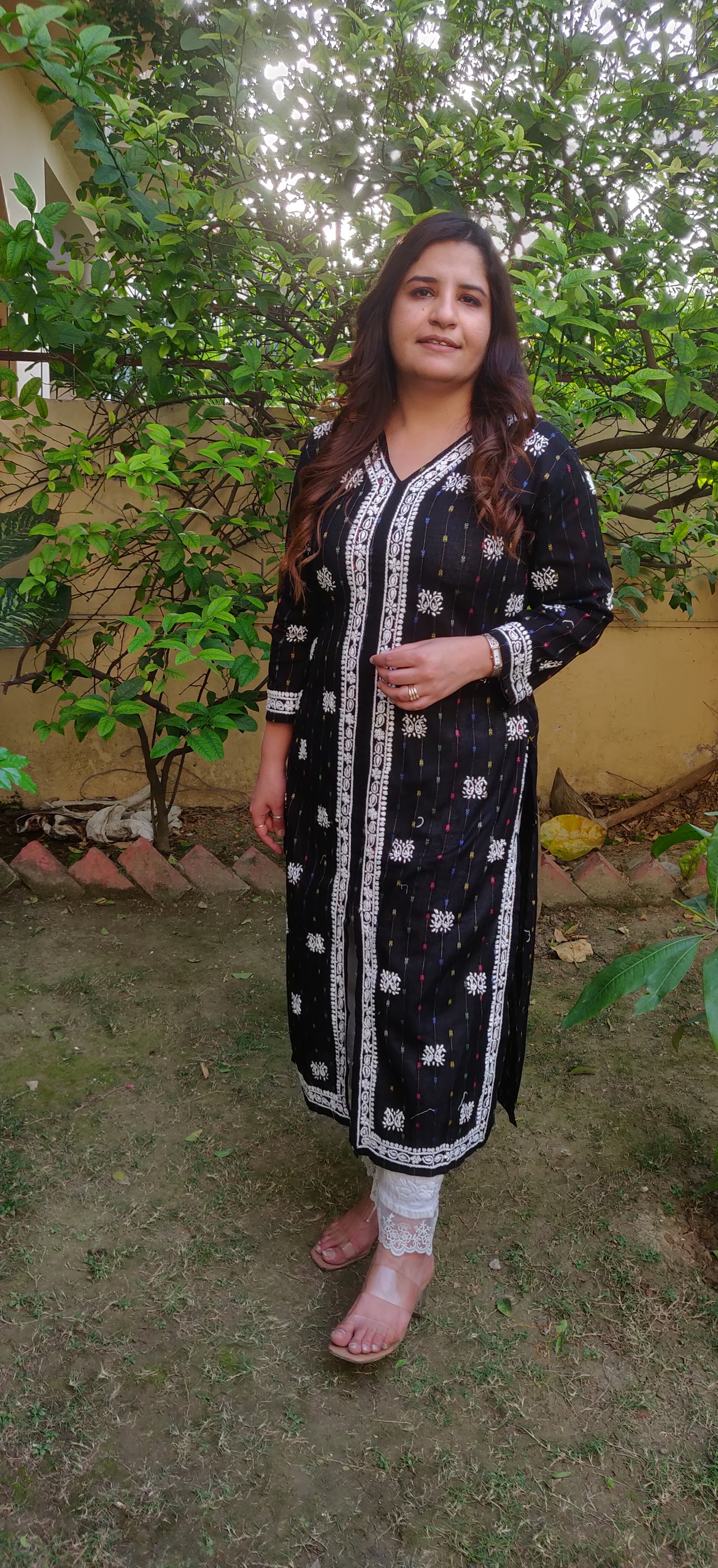 Black Printed Cotton chikankari kurta