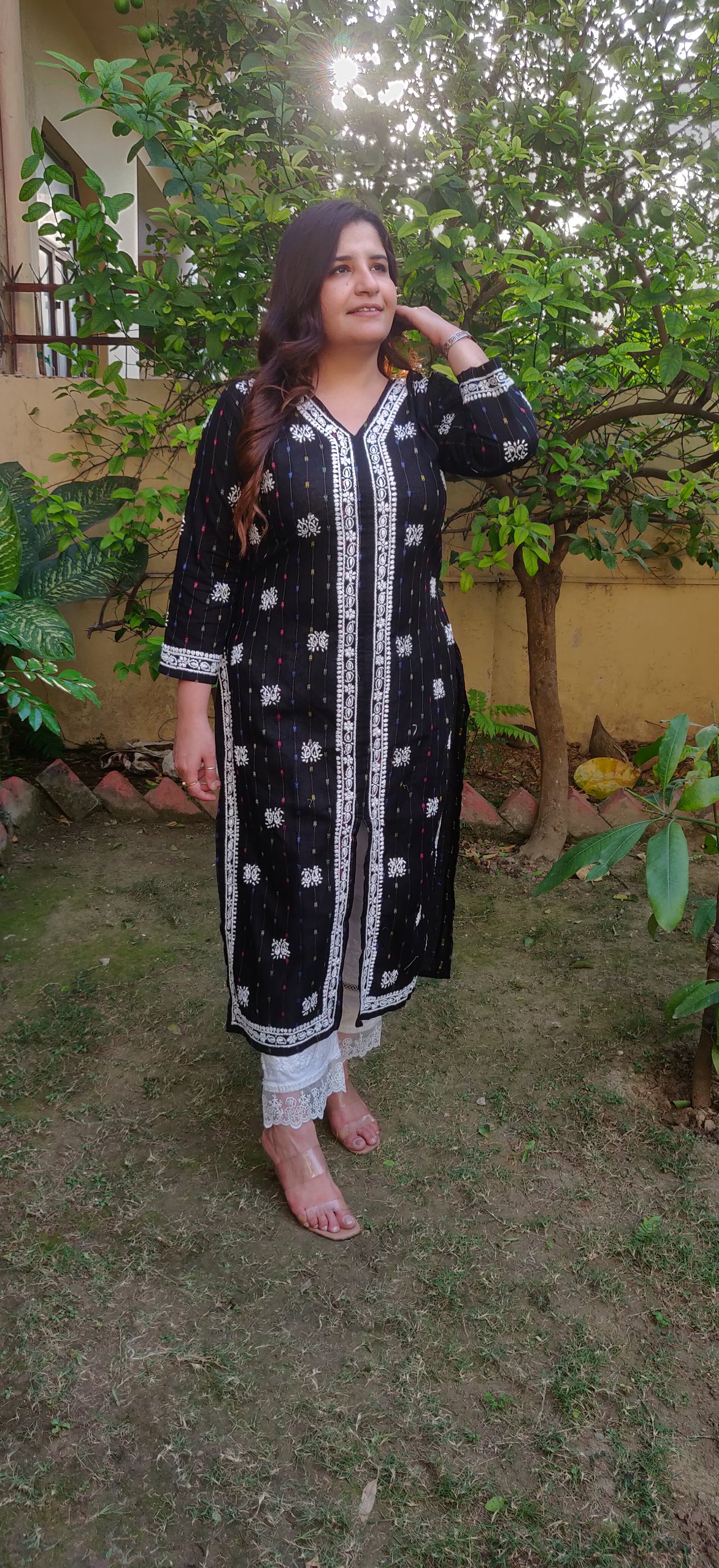 Black Printed Cotton chikankari kurta