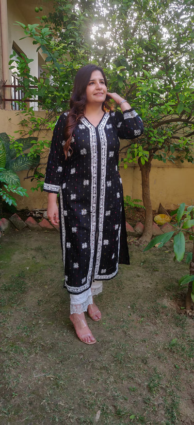 Black Printed Cotton chikankari kurta