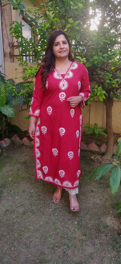 Maroon Modal Chikankari Kurta-Custom Made