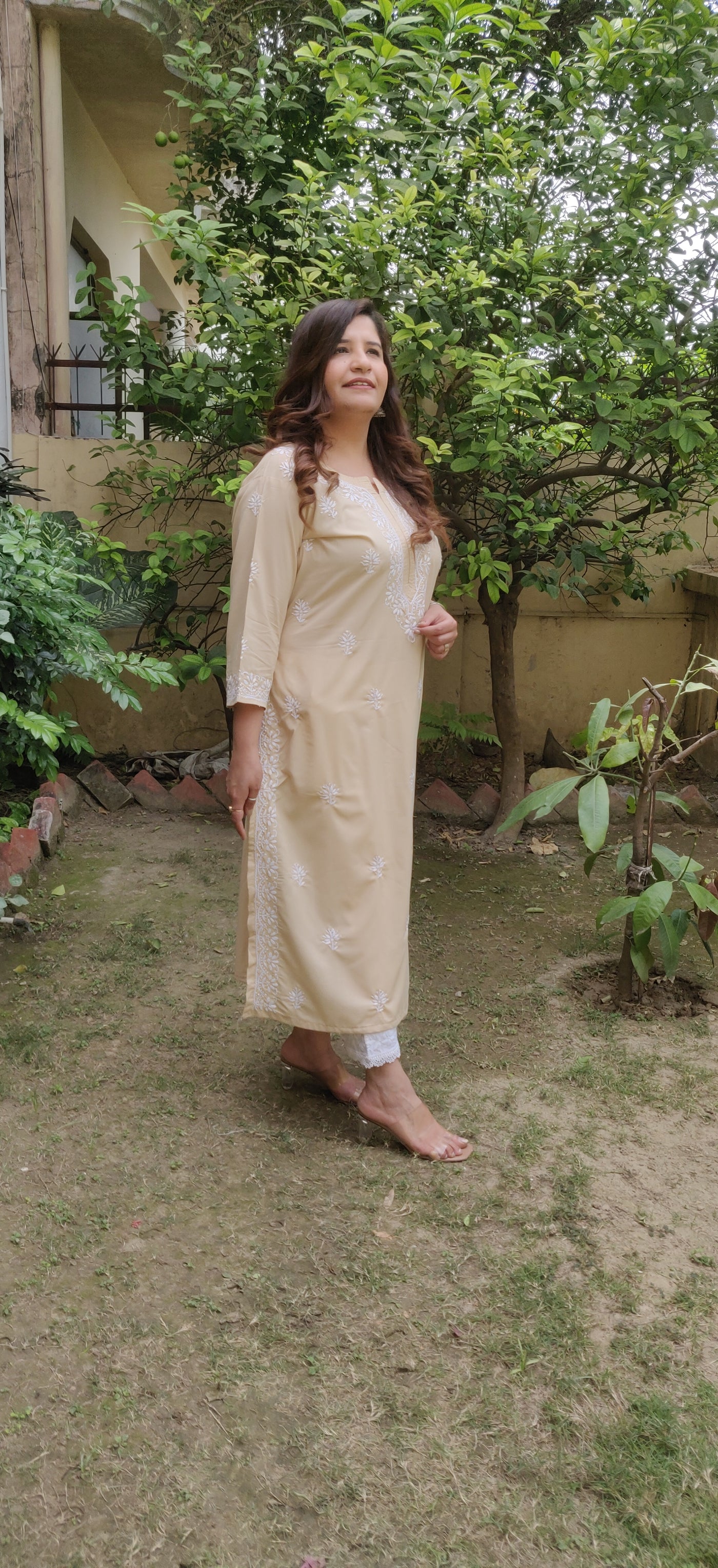 Beige Chikankari Kurta