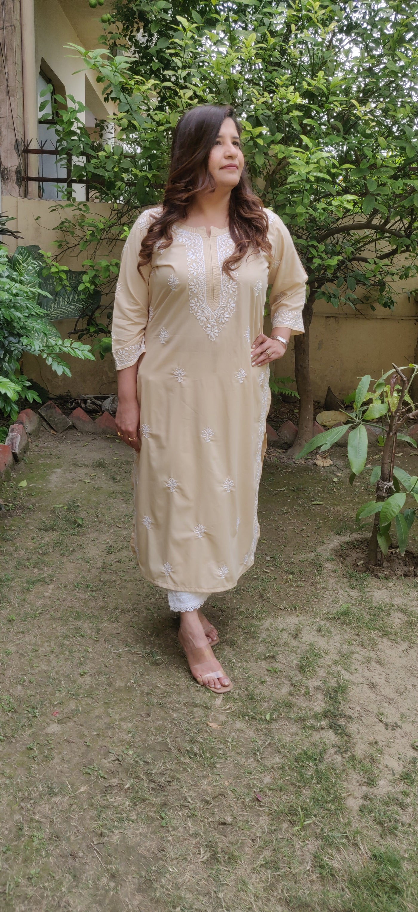 Beige Chikankari Kurta