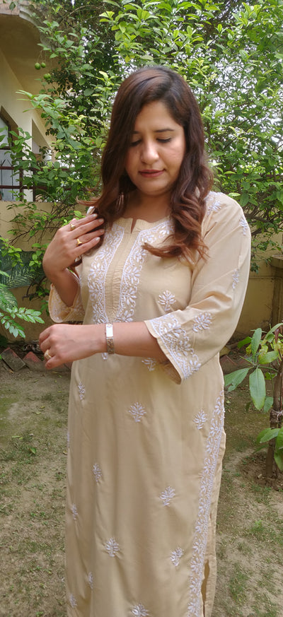 Beige Chikankari Kurta