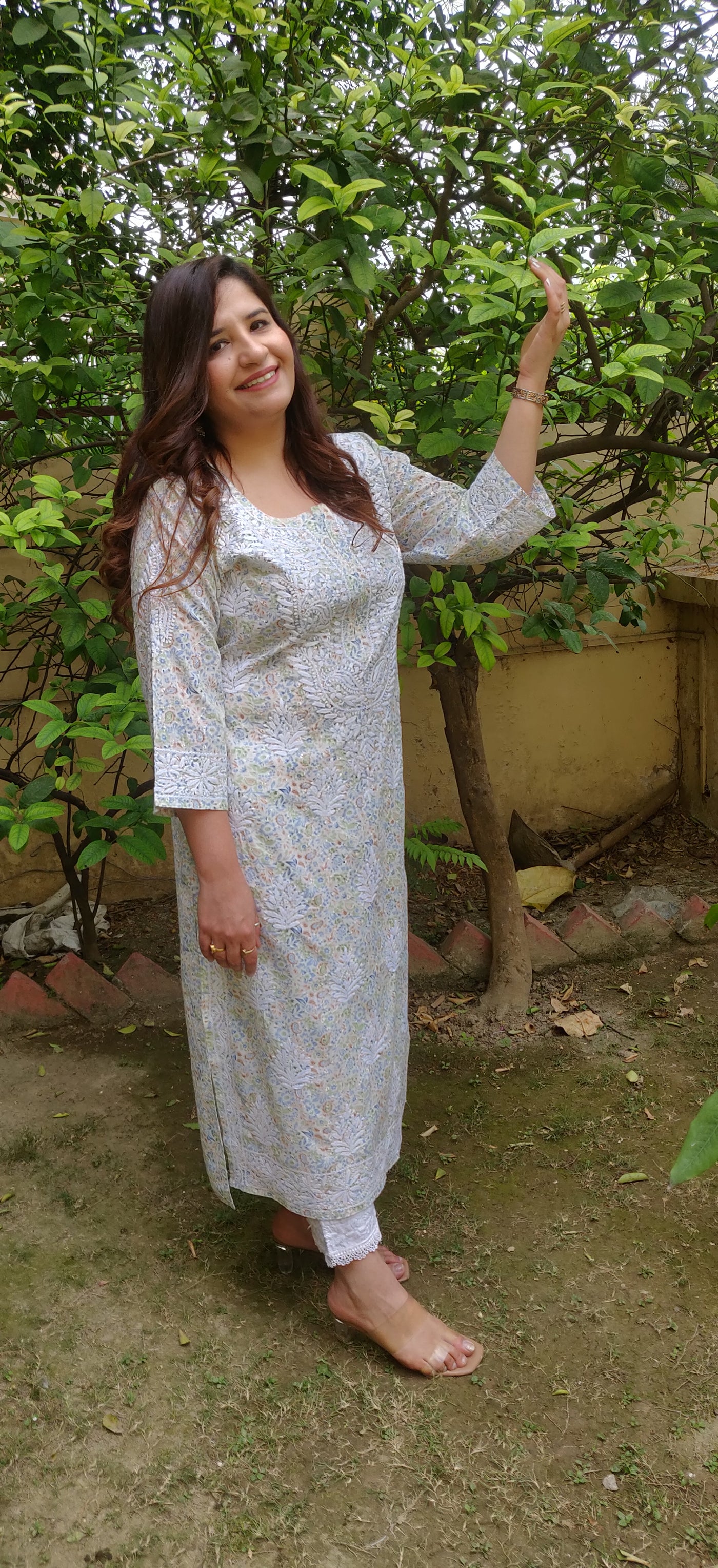 Blue Printed Cotton Chikankari Kurta