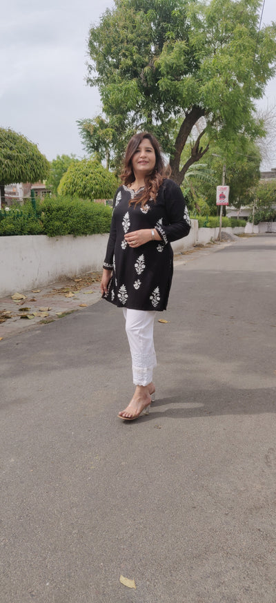 Black Modal Chikankari Short Kurta