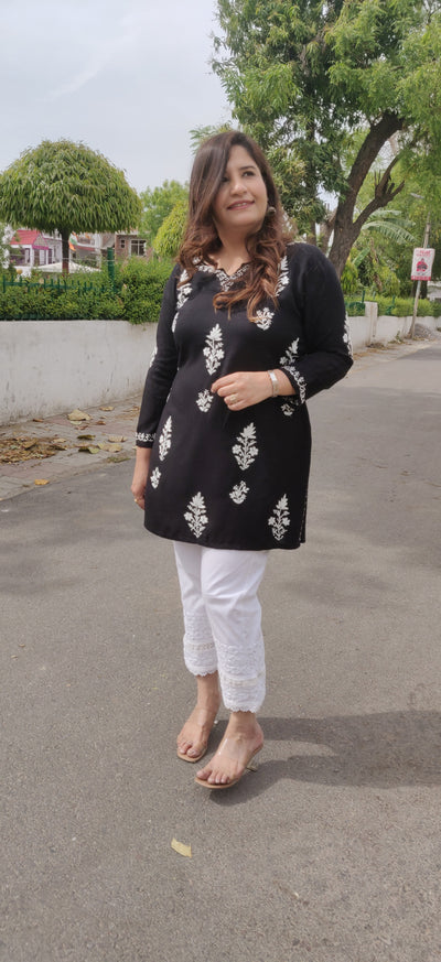 Black Modal Chikankari Short Kurta