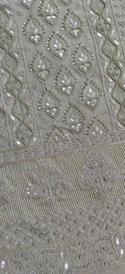 Mehndi Green Pure Georgette Chikankari Kurta Dupatta Fabric