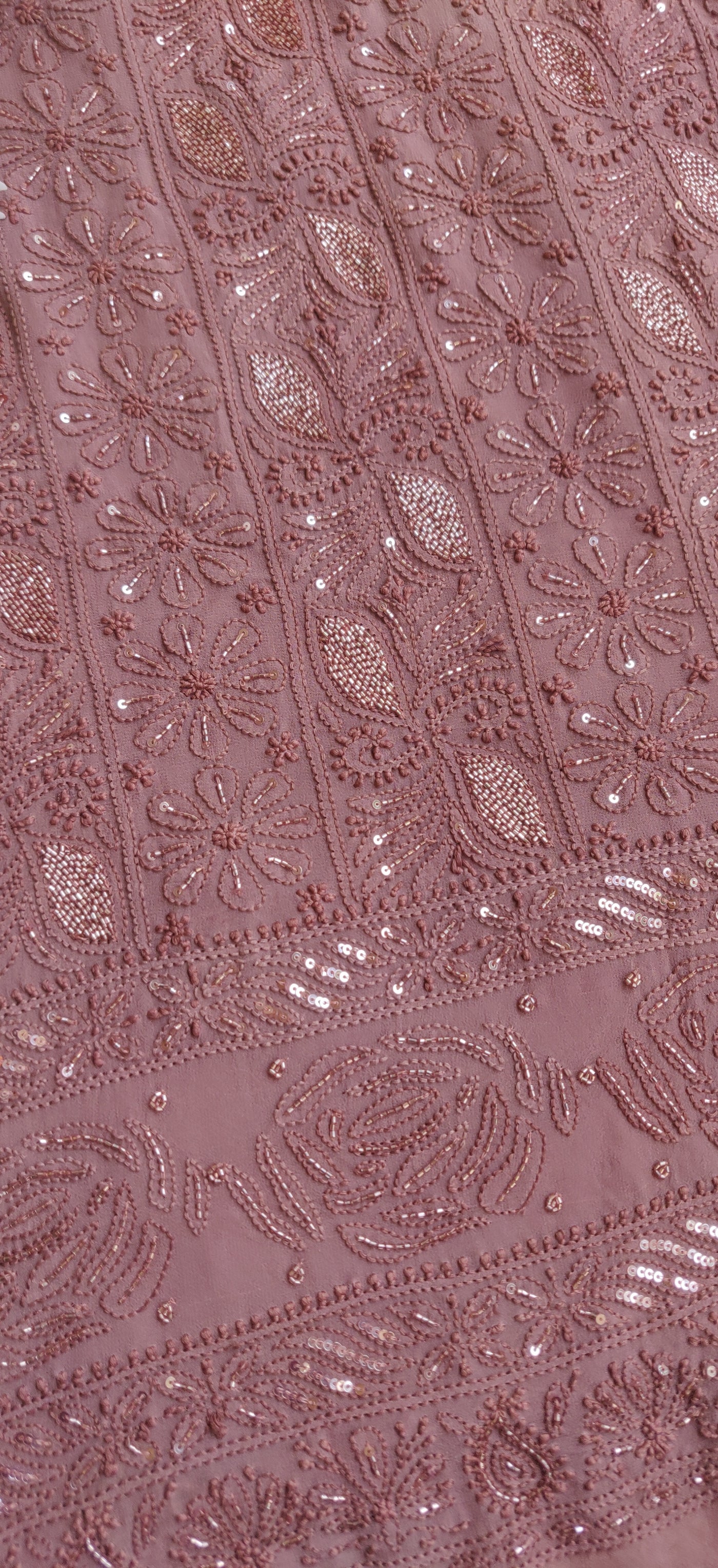 Chocolate Brown Pure Georgette Chikankari Kurta Dupatta Fabric