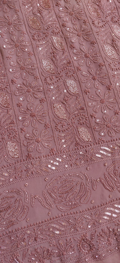 Chocolate Brown Pure Georgette Chikankari Kurta Dupatta Fabric