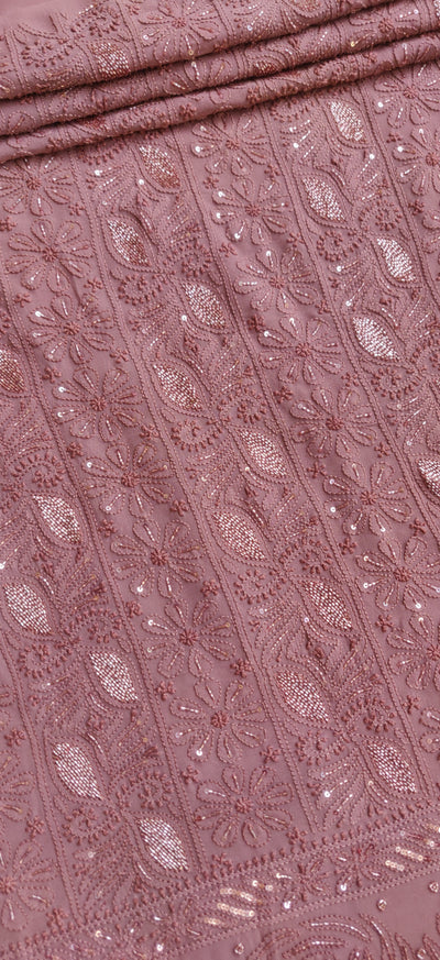 Chocolate Brown Pure Georgette Chikankari Kurta Dupatta Fabric