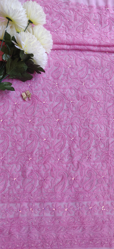 Pink Georgette Chikankari Kurta Dupatta Fabric