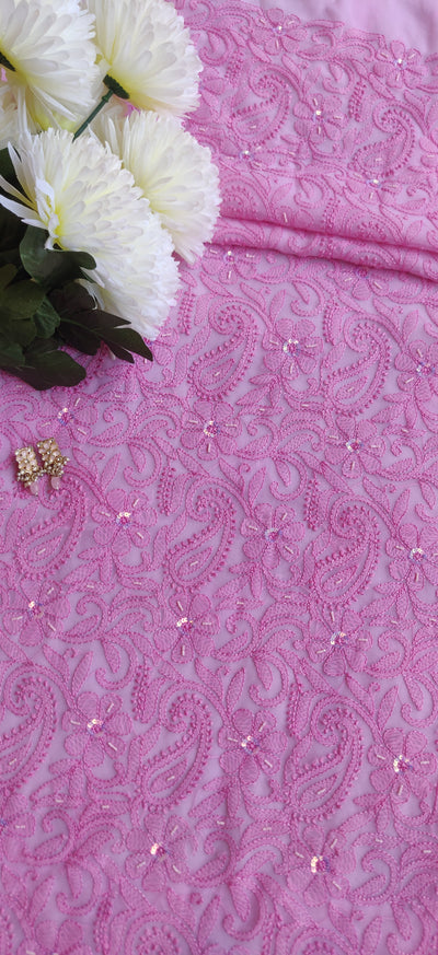 Pink Georgette Chikankari Kurta Dupatta Fabric