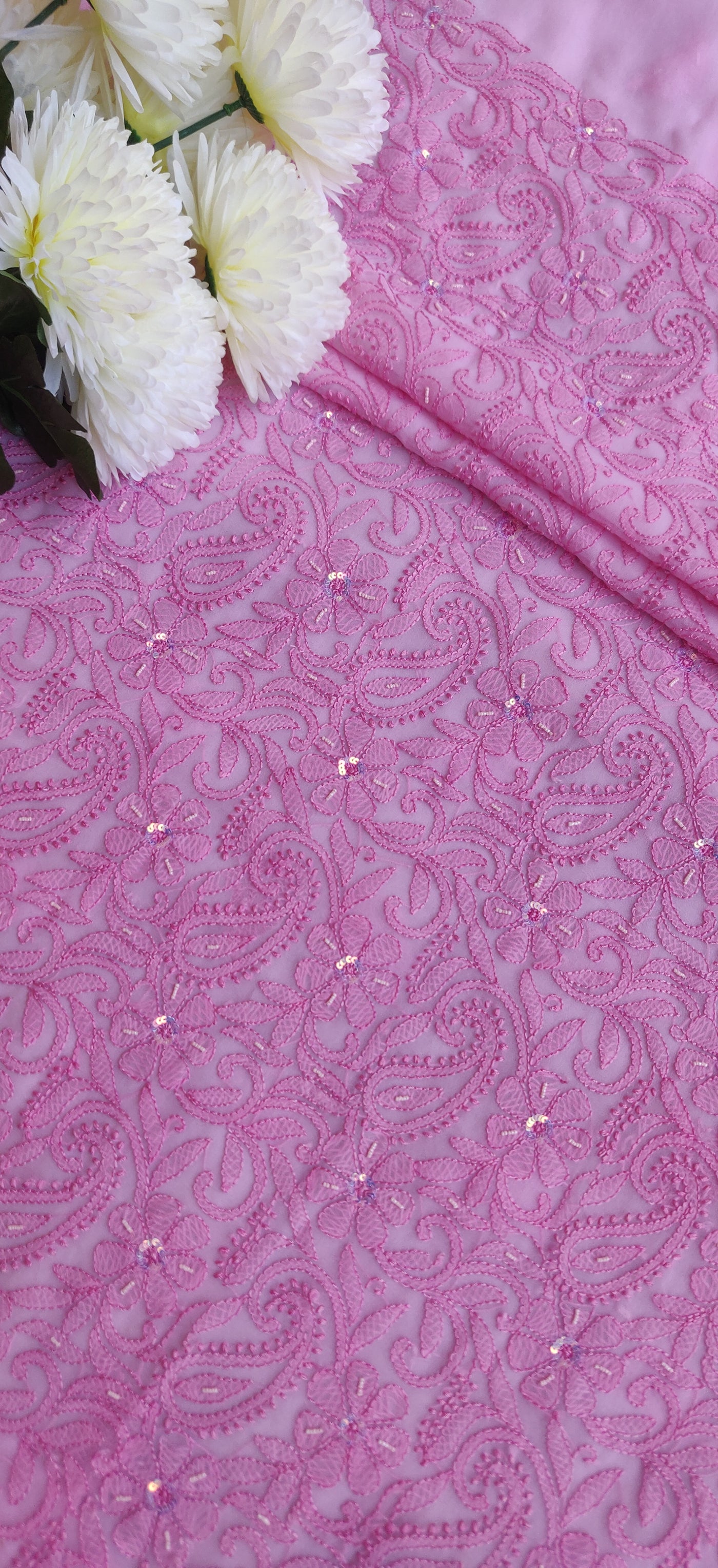 Pink Georgette Chikankari Kurta Dupatta Fabric