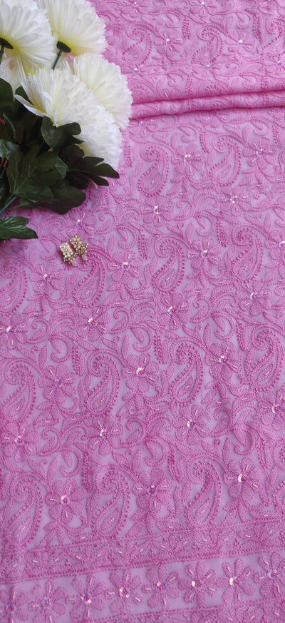 Pink Georgette Chikankari Kurta Dupatta Fabric