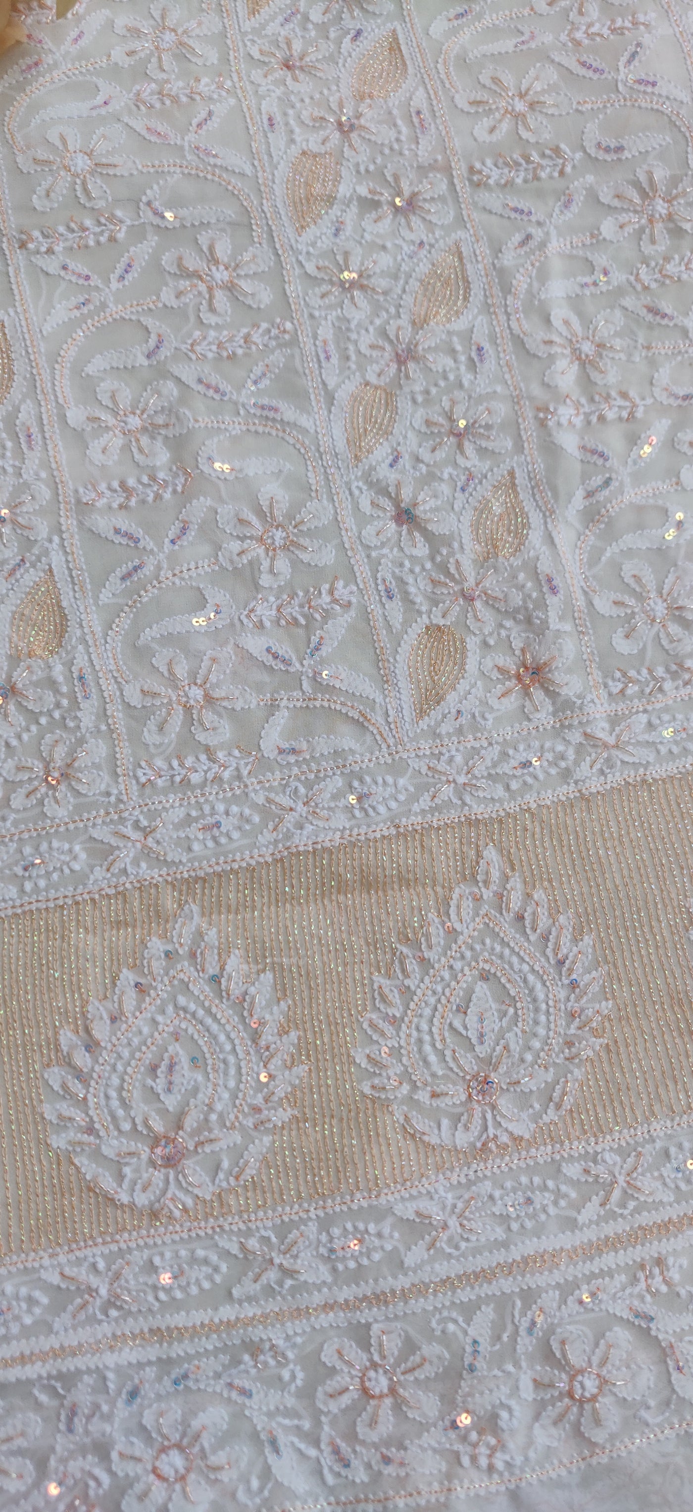 White Pure Georgette Chikankari Kurta Dupatta Fabric