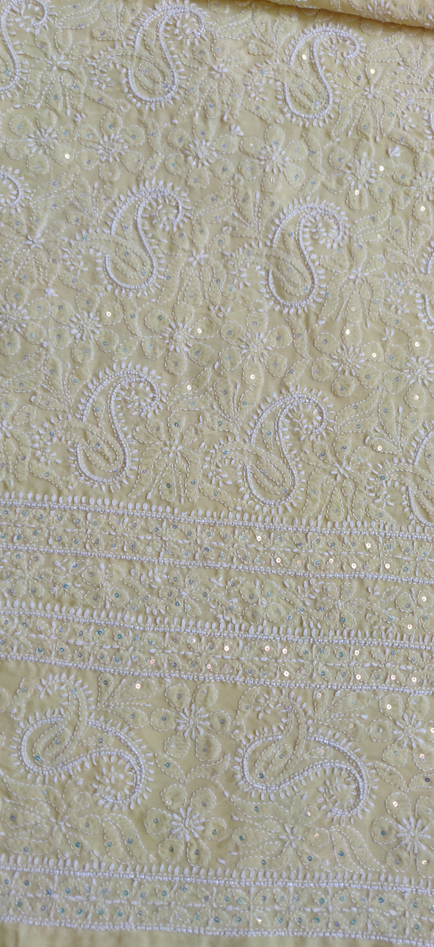 Yellow Cotton Chikankari Kurta Dupatta Fabric