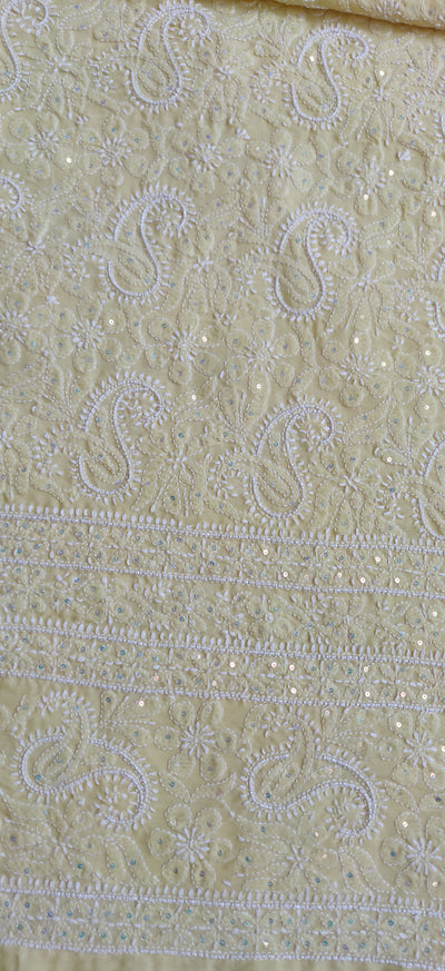 Yellow Cotton Chikankari Kurta Dupatta Fabric