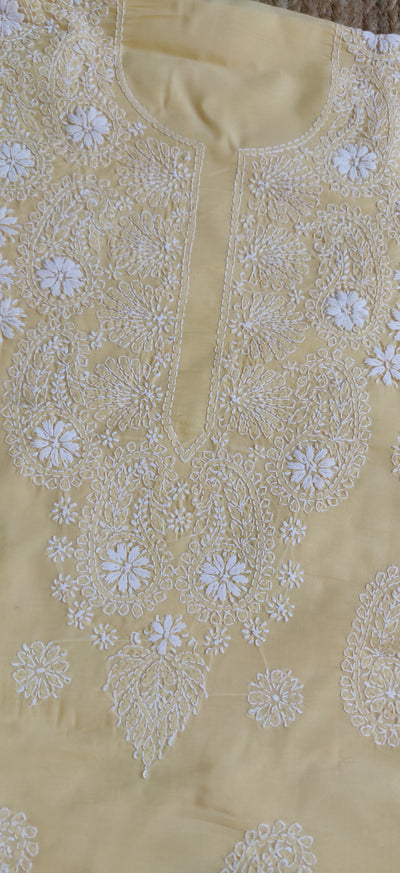 Yellow Cotton Chikankari Kurta Dupatta Fabric