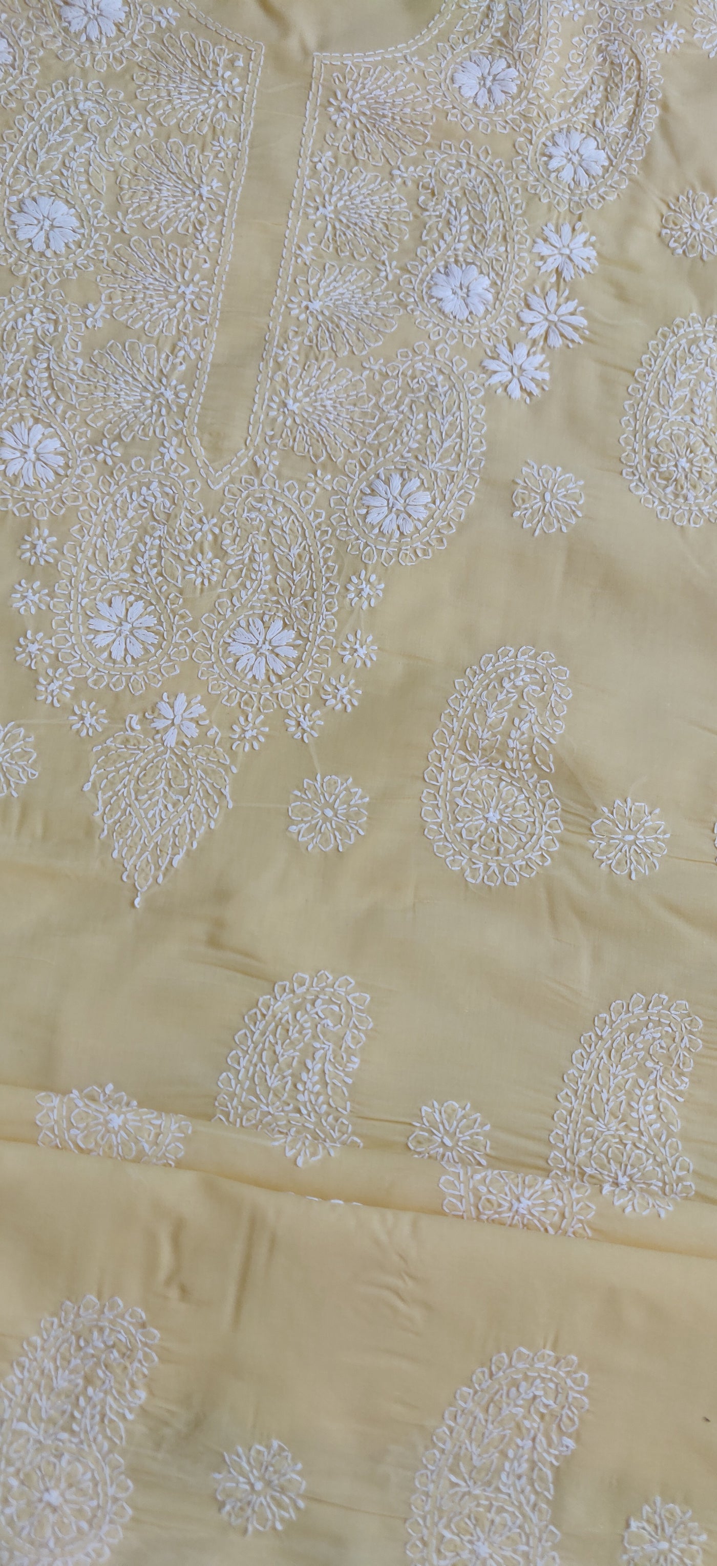 Yellow Cotton Chikankari Kurta Dupatta Fabric