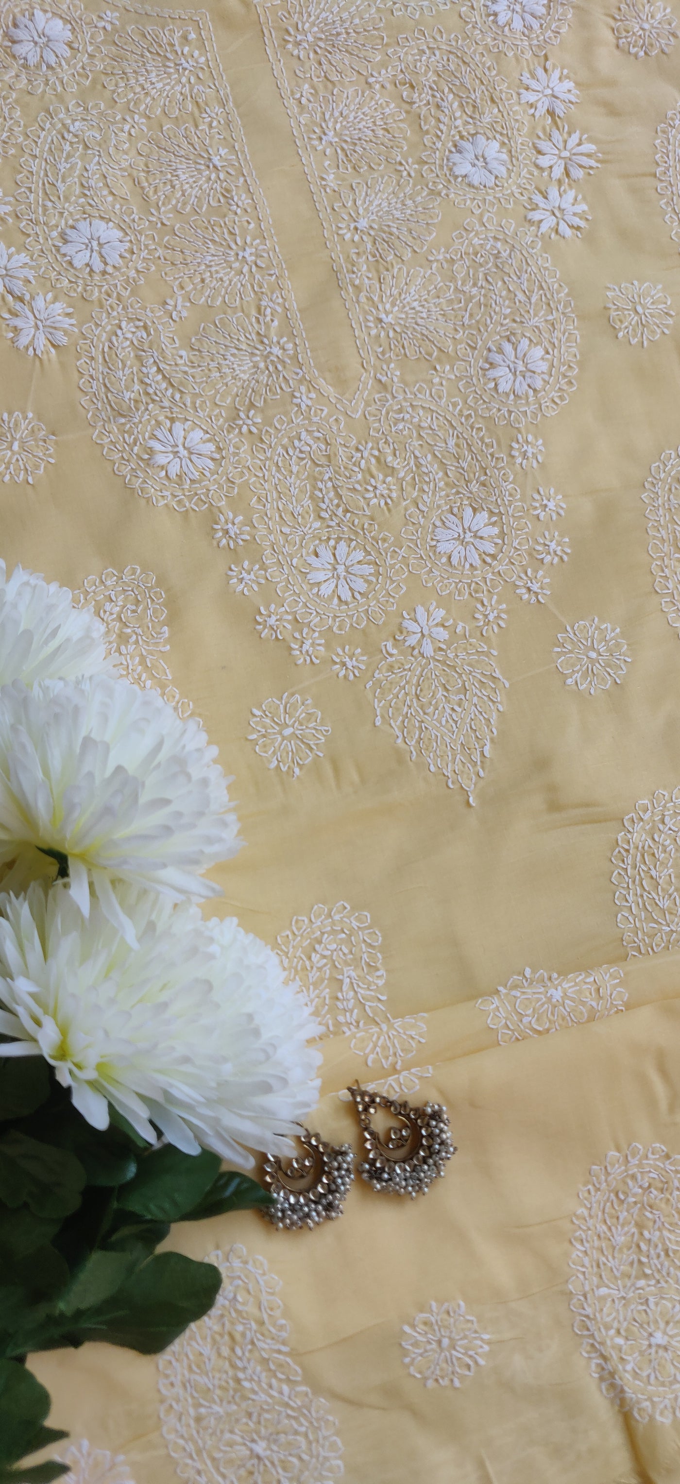 Yellow Cotton Chikankari Kurta Dupatta Fabric