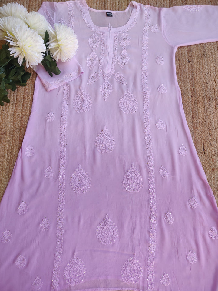 Lavender A-Line Pure Georgette Chikankari Kurta -Custom Made