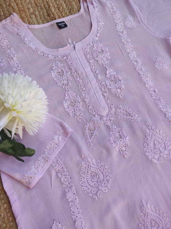 Lavender A-Line Pure Georgette Chikankari Kurta -Custom Made