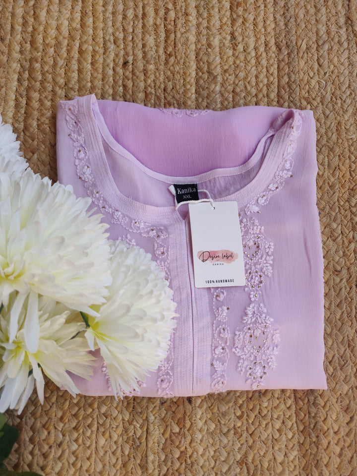 Lavender A-Line Pure Georgette Chikankari Kurta -Custom Made