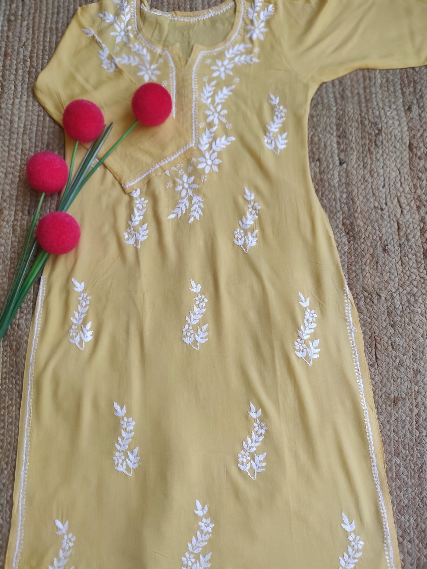 Light yellow Reyon Chikankari Kurta