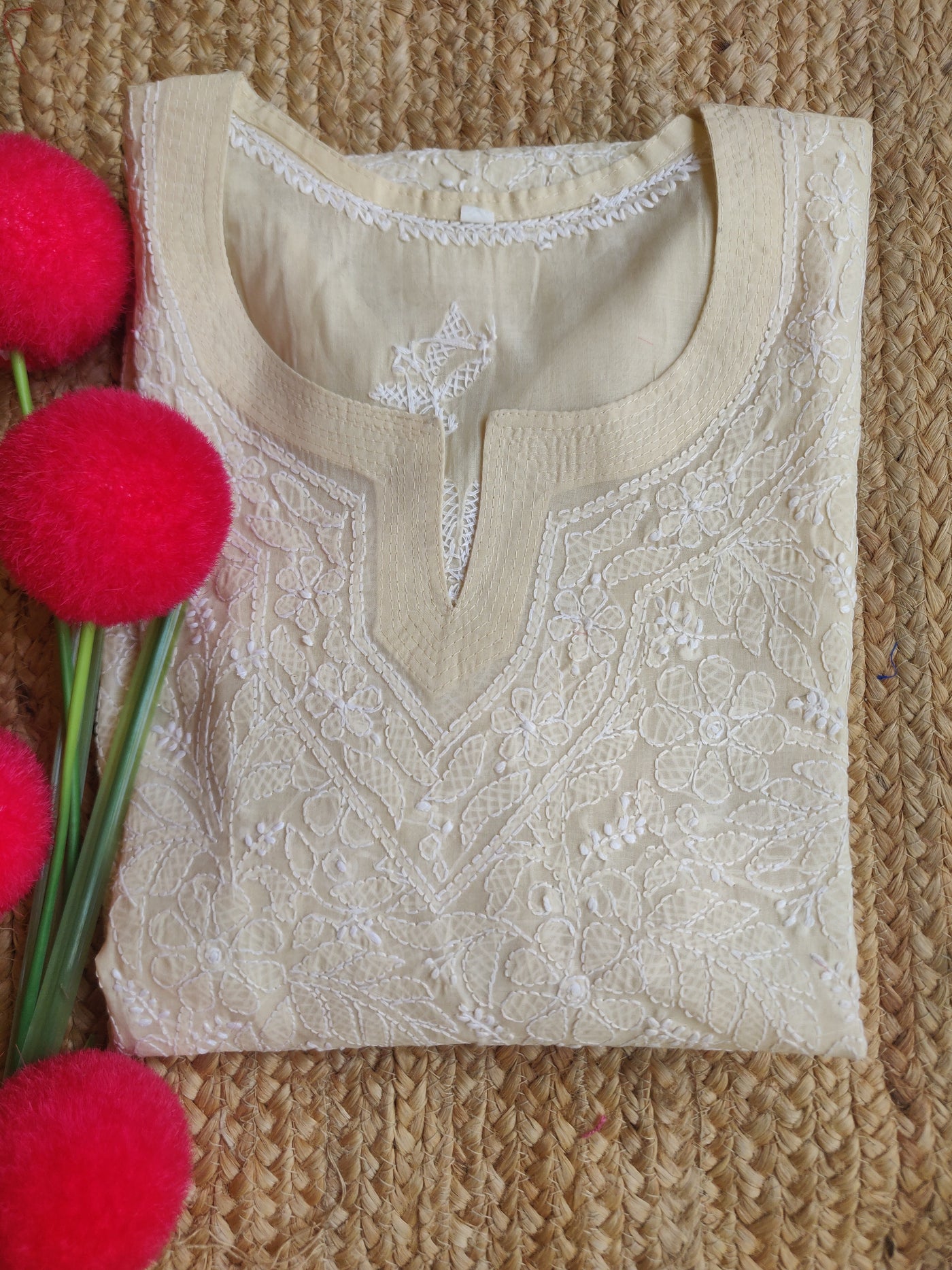 Beige cotton Chikankari kurta