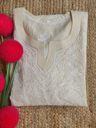 Beige cotton Chikankari kurta