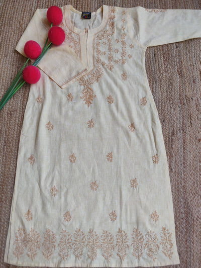 Beige cotton Chikankari Kurta