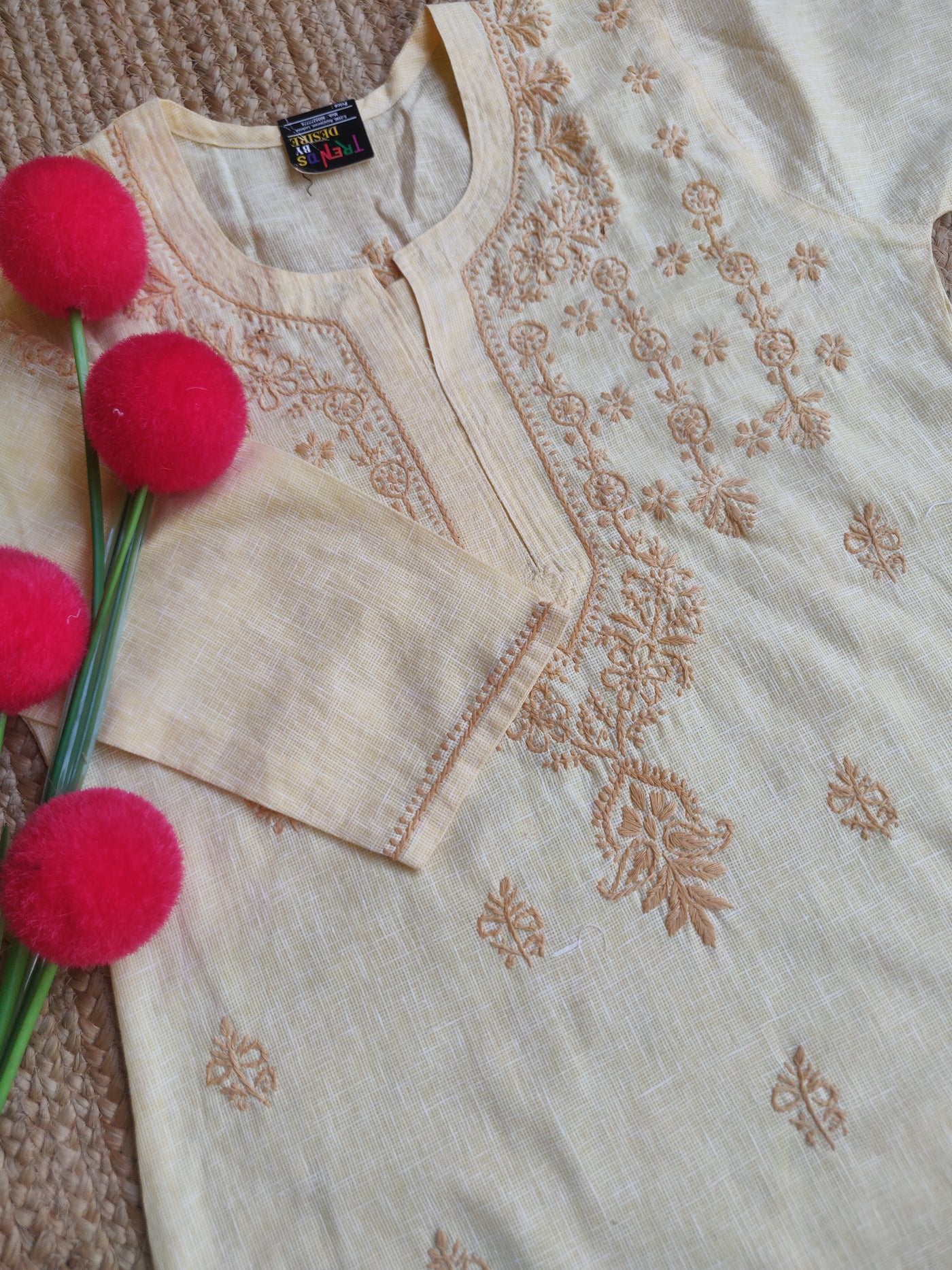 Beige cotton Chikankari Kurta