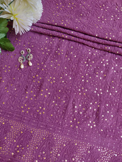 Wine Pure Georgette Chikankari Kurta Dupatta Fabric