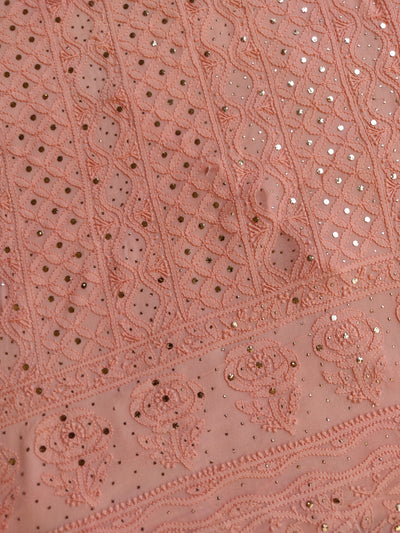 Peach Pure Georgette Chikankari Kurta Dupatta Fabric