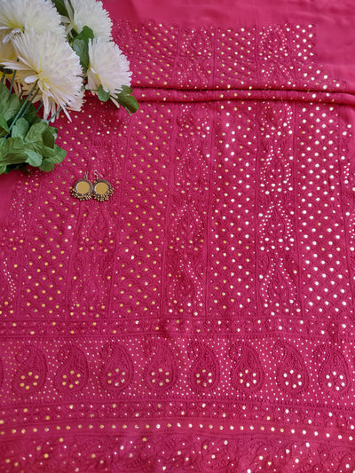 Maroon Pure Georgette Chikankari Kurta Dupatta Fabric