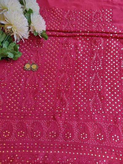 Maroon Pure Georgette Chikankari Kurta Dupatta Fabric