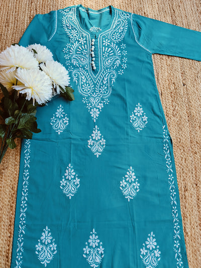 Sea Blue Cotton Chikankari kurta